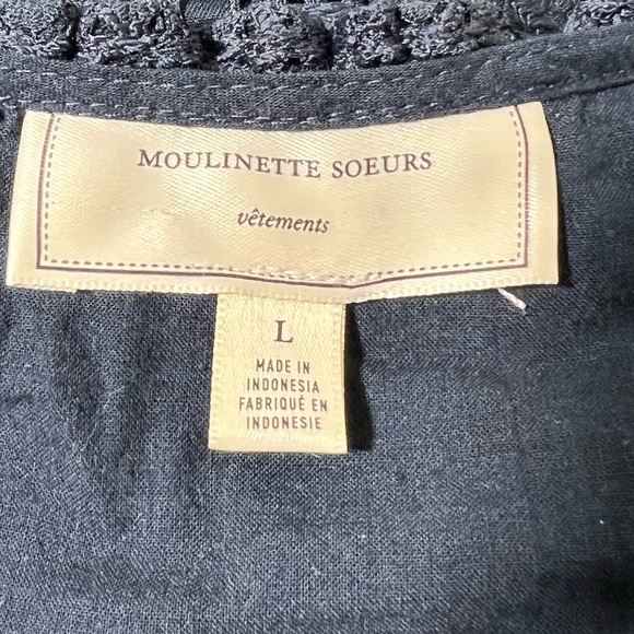 Anthropologie Moulinette Soeurs Navy Blue Lace Puff Sleeve Crop Top, Size Large - Picture 6 of 7